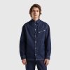 mørke blå Benetton menn oversized skjorte i chambray 20TRB1351