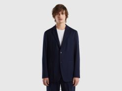 mørke blå Benetton menn slim fit blazer i viskoseblanding 20TRB1183