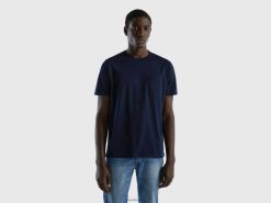 mørke blå Benetton menn T-skjorte i 100 % bomull med lomme 20TRB1302