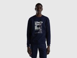 mørke blå Benetton menn varm hettegenser med trykk 20TRB4518