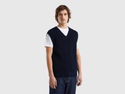 mørke blå Benetton menn vest i ren bomull 20TRB1147