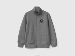 mørkegrå Benetton barn genser i ren bomull med glidelås 20TRB1808