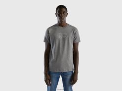 mørkegrå Benetton menn t-skjorte med trykk i langfiber bomull 20TRB4469