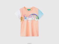 myk rosa Benetton barn care bears color block t-skjorte 20TRB2887