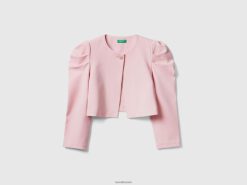 myk rosa Benetton barn cropped jakke med puffermer 20TRB5194