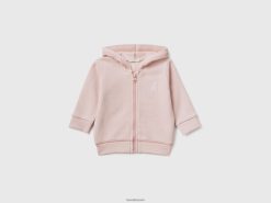 myk rosa Benetton barn genser med hette i økologisk bomull 20TRB5863