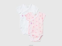 myk rosa Benetton barn to kortermede bodyer i økologisk bomull 20TRB3173