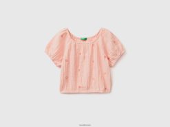 myk rosa Benetton barn topp med broderte blomster 20TRB5260