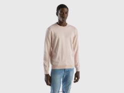 myk rosa Benetton menn genser med rund hals i 100 % bomull 20TRB1108