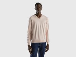 myk rosa Benetton menn v-halset genser i ren bomull 20TRB1131