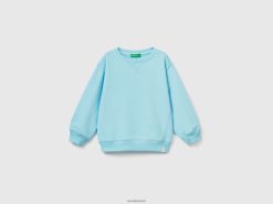 neon himmelblå Benetton barn genser med rund hals i resirkulert stoff 20TRB5095