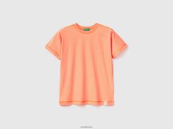 neon oransje Benetton barn T-skjorte med rund hals i resirkulert stoff 20TRB1655