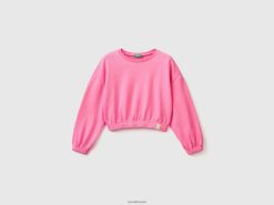 neon rosa Benetton barn cropped sweatshirt i resirkulert stoff 20TRB2554