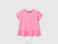 neon rosa Benetton barn t-skjorte i resirkulert stoff med volanger 20TRB5555