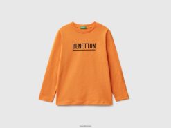 oransje Benetton barn langermet t-skjorte med logo 20TRB1747