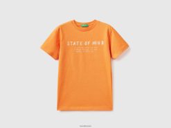 oransje Benetton barn t-skjorte i ren bomull med trykk 20TRB1675