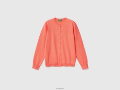 oransje koraller Benetton barn cardigan med rund hals i bomullsblanding 20TRB6083