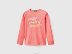 oransje koraller Benetton barn langermet t-skjorte med glittertrykk 20TRB2448