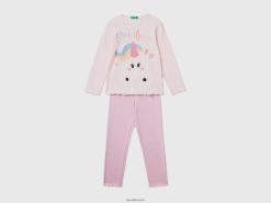 pastell rosa Benetton barn pyjamas i langfibret bomull 20TRB2760