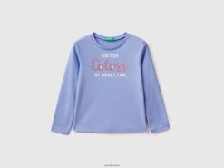 periwinkle Benetton barn langermet t-skjorte med glittertrykk 20TRB2890
