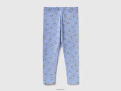 periwinkle Benetton barn mønstrede leggings i bomull i stretch 20TRB2974