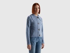 periwinkle Benetton kvinner jakke i bouclã©-garn 20TRB263