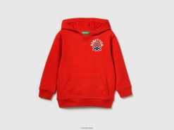 rød Benetton barn hettegenser i stretch, økologisk bomull 20TRB5099