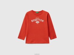 rød Benetton barn langermet t-skjorte med logo 20TRB2133
