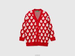 rød Benetton barn rød cardigan med pæremønster 20TRB6100