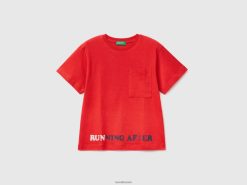 rød Benetton barn t-skjorte med trykk foran og bak 20TRB5037