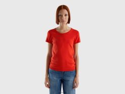 rød Benetton kvinner kortermet genser i 100 % bomull 20TRB66