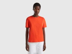 rød Benetton kvinner kortermet t-skjorte i 100 % bomull 20TRB387