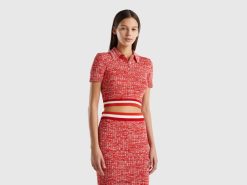 rød Benetton kvinner rød beskåret strikket polo 20TRB3550