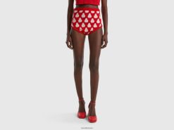 rød Benetton kvinner røde culotte med pæremønster 20TRB4071