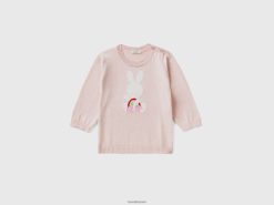 rosa Benetton barn bomullsgenser med innlegg 20TRB3467