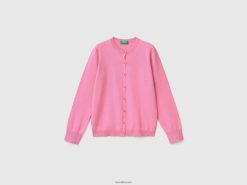 rosa Benetton barn cardigan med rund hals i bomullsblanding 20TRB3443