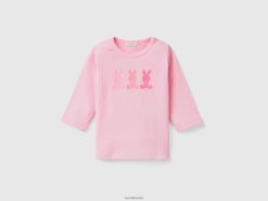 rosa Benetton barn langermet t-skjorte i 100 % økologisk bomull 20TRB3158