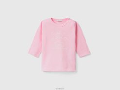 rosa Benetton barn langermet t-skjorte i økologisk bomull 20TRB5781