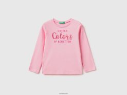 rosa Benetton barn langermet t-skjorte med glittertrykk 20TRB5572