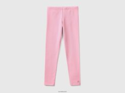 rosa Benetton barn leggings i stretchbomull med logo 20TRB5394