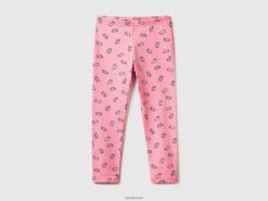rosa Benetton barn mønstrede leggings i bomull i stretch 20TRB5683