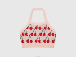 rosa Benetton barn rosa crop topp med kirsebærmønster 20TRB2452