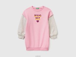 rosa Benetton barn sweatshirtkjole med broderi 20TRB2942