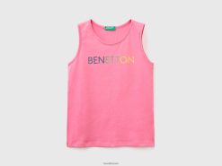 rosa Benetton barn tank topp med glitrende logotrykk 20TRB5223