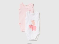 rosa Benetton barn to bodyer i økologisk bomull med trykk 20TRB5867