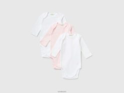 rosa Benetton barn tre bodyer i ensfarget økologisk bomull 20TRB3213