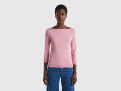 rosa Benetton kvinner 100% bomullsgenser med båthals 20TRB3690