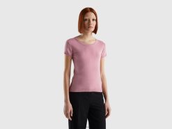 rosa Benetton kvinner kortermet genser i 100 % bomull 20TRB3637