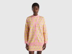 rosa Benetton kvinner rosa cardigan med eplemønster 20TRB47
