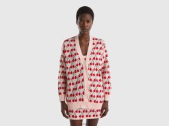 rosa Benetton kvinner rosa cardigan med kirsebærmønster 20TRB32